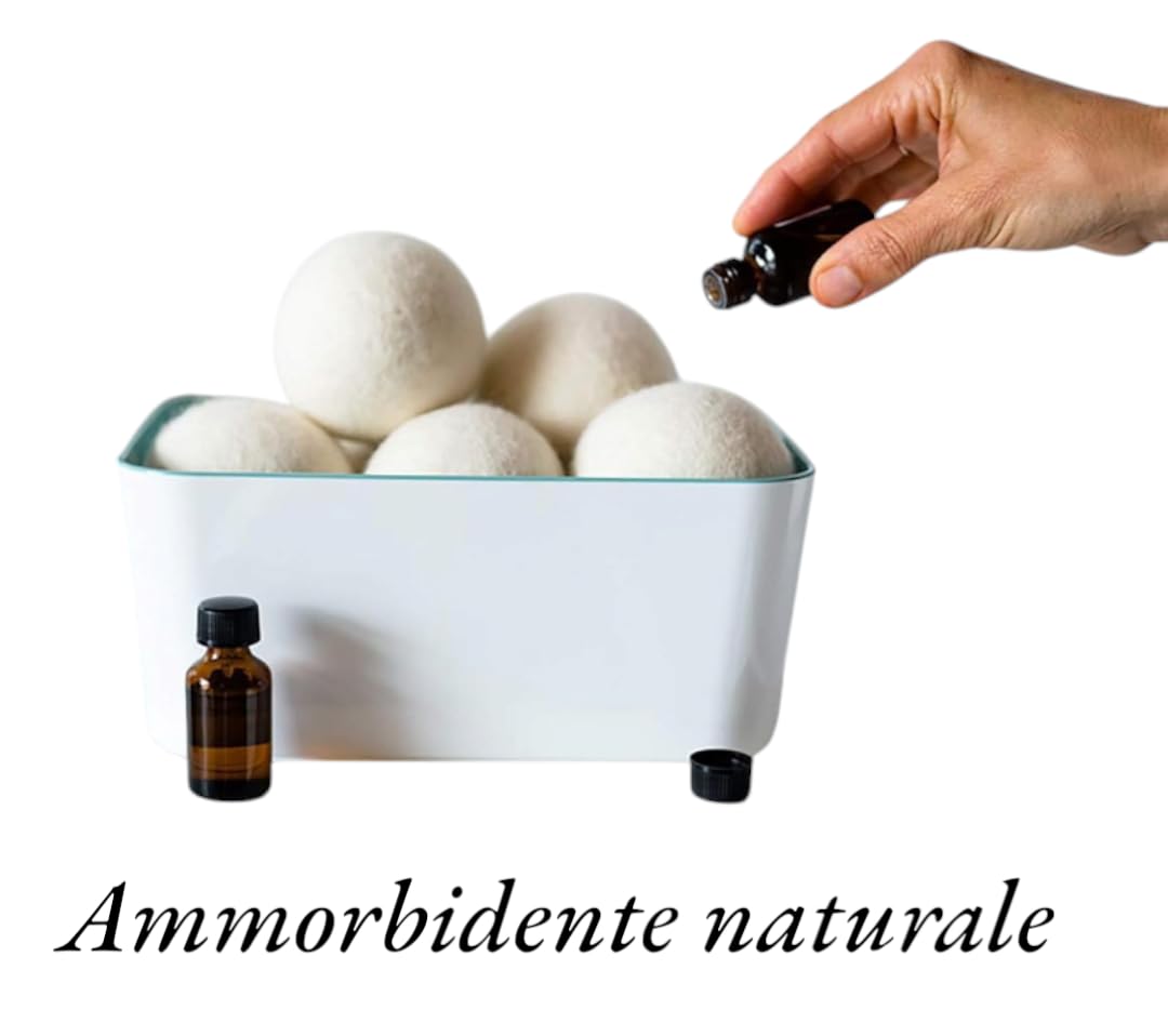 Sfere Asciugatrice Lana Naturale Set 3 Pezzi Ø70mm + Profumatore - 100% Nuova Zelanda