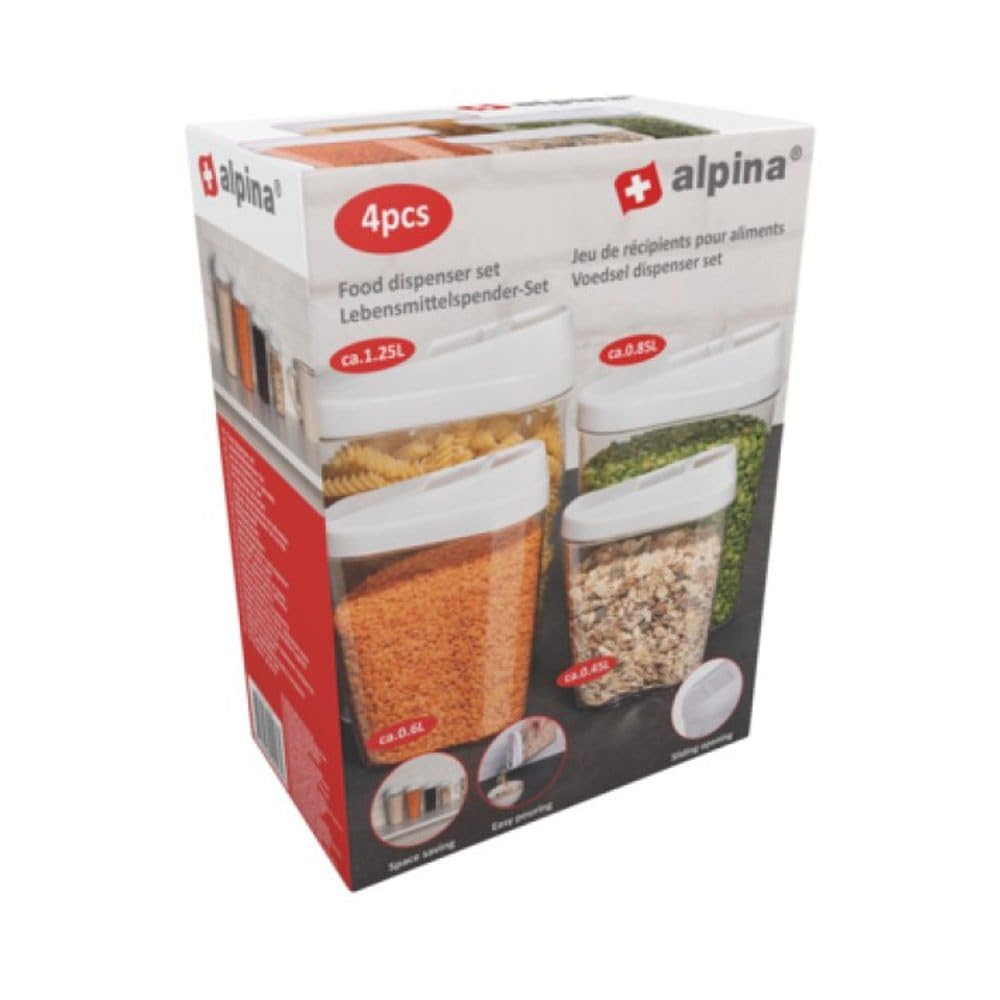 Set of 4 containers with dispenser from Alpina, white, black, grey