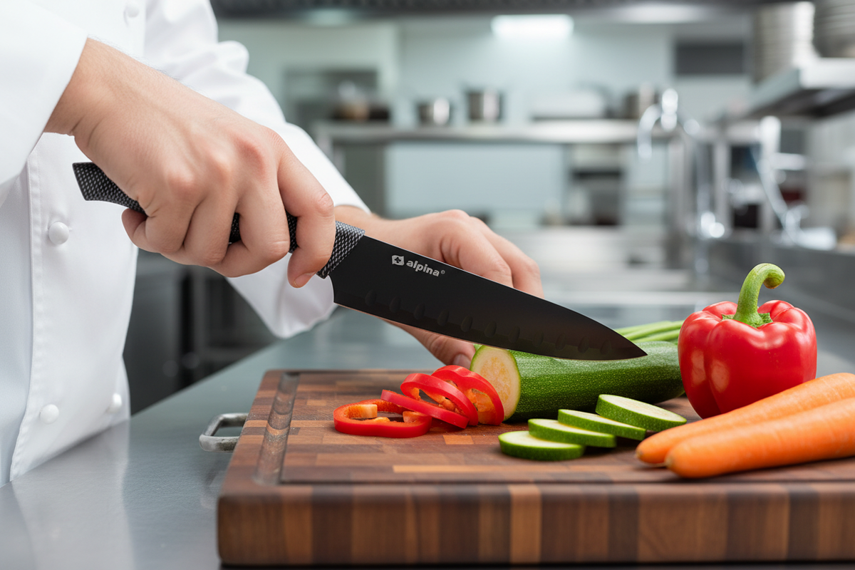 Chef usa coltello Alpina per tagliare verdure