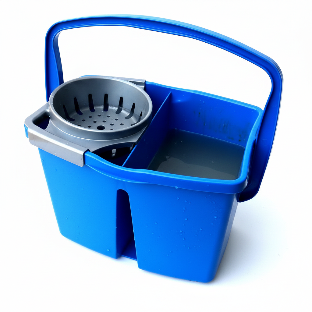 Double-basin bucket with 14-litre wringer. 2 x 7-litre tubs.