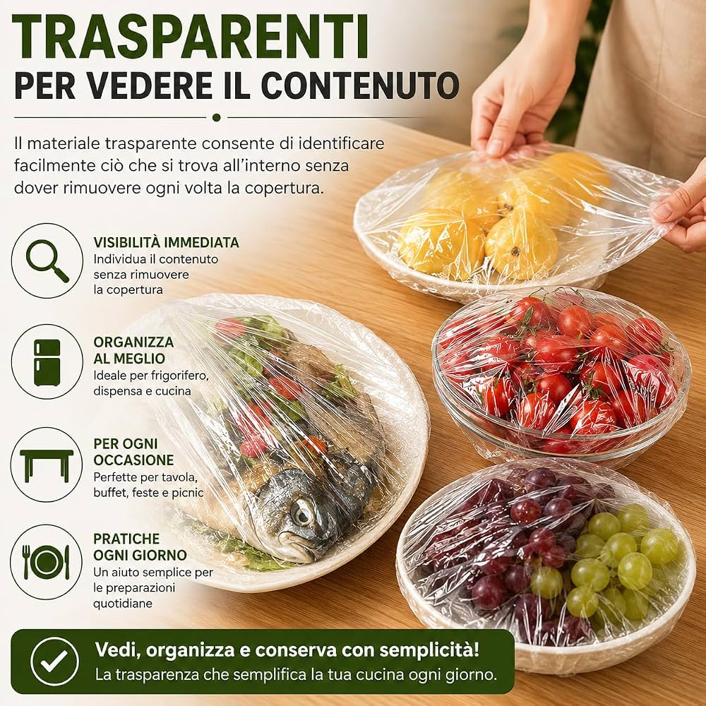 Copripiatti Elastici Riutilizzabili 200 Pz - Copri Alimenti Ø 25 cm Senza BPA
