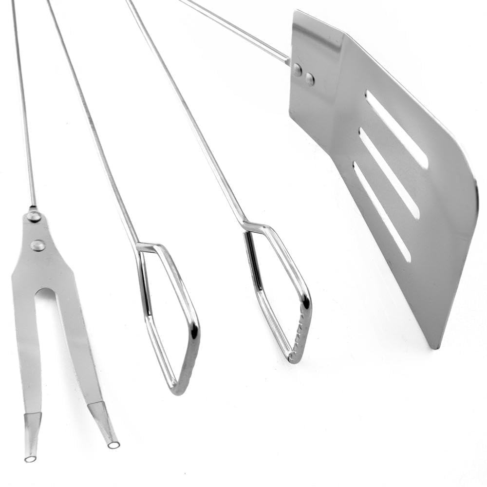 Set Utensili BBQ 3 Pezzi - Spatola Forchetta Pinze Legno