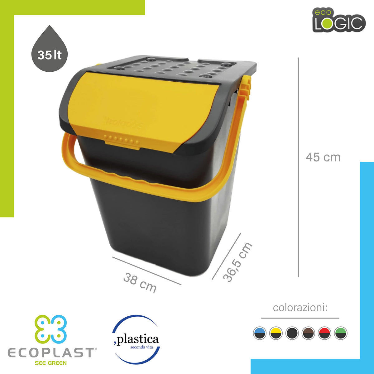 Poubelle Ecoplast 35L - Ouverture type livre - Fabriquée en Italie