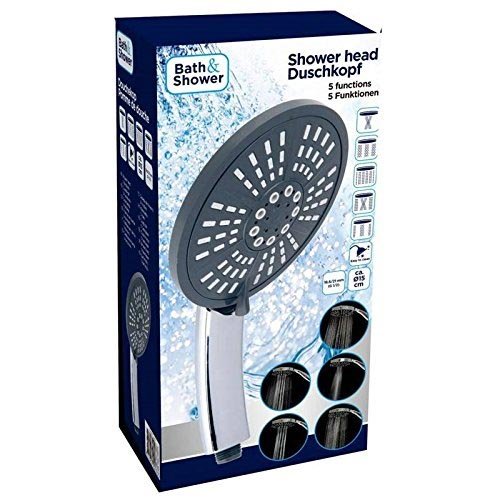 BAKAJI Tropical Shower Head Hand Shower Silver Chrome Diameter 15 cm Universal 5 Functions