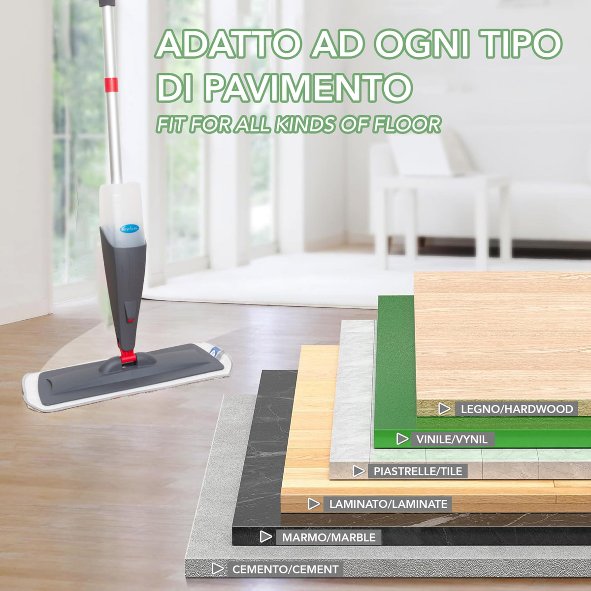 Scopa Lavapavimenti Spray Microfibra 130cm Alluminio
