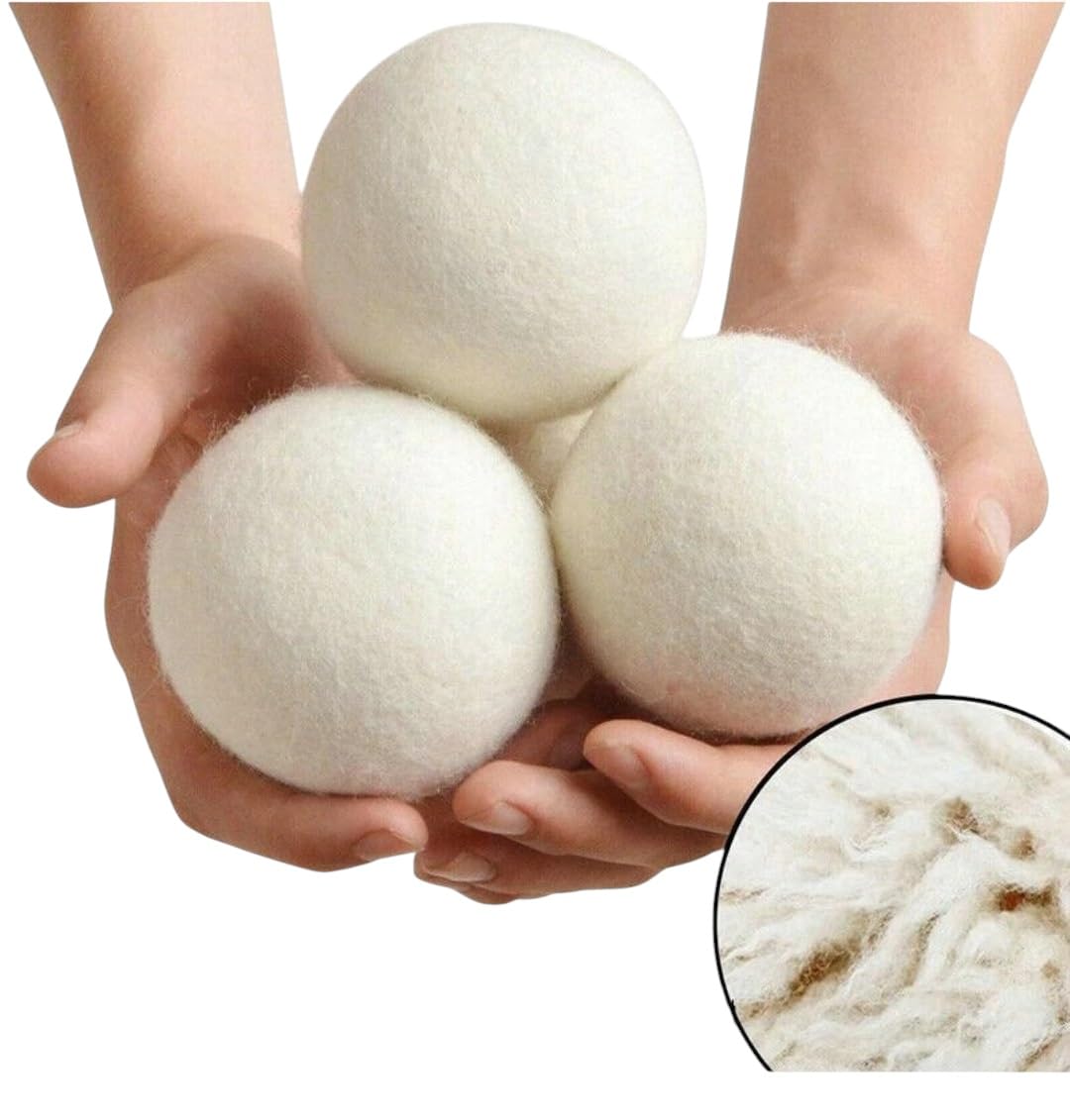 Sfere Asciugatrice Lana Naturale Set 3 Pezzi Ø70mm + Profumatore - 100% Nuova Zelanda