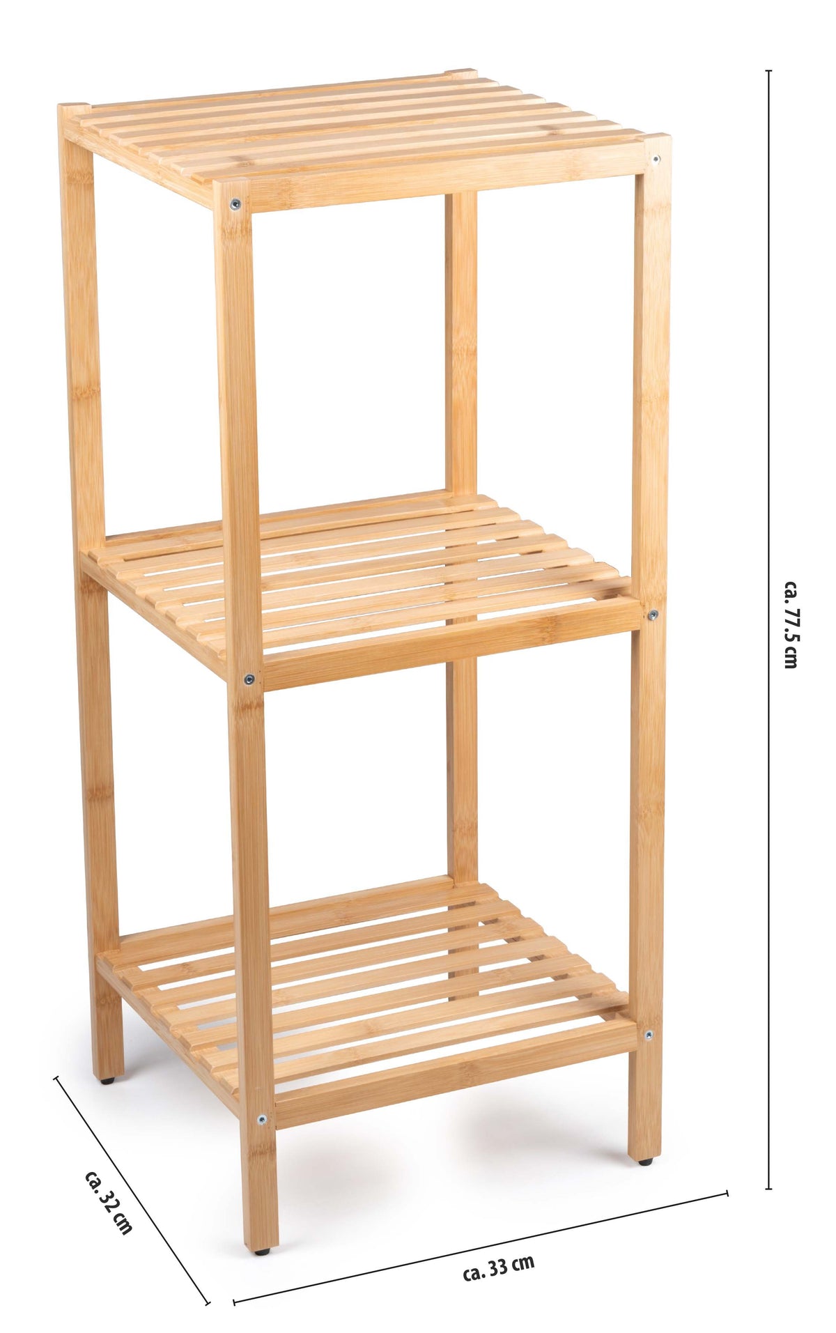 Scaffale Bagno 3 Ripiani in Legno Naturale 33x31,5x77,5cm - Mensola Salvaspazio Alpina