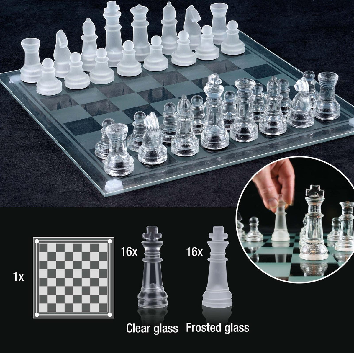 Jeu d'échecs en cristal fabriqué à la main