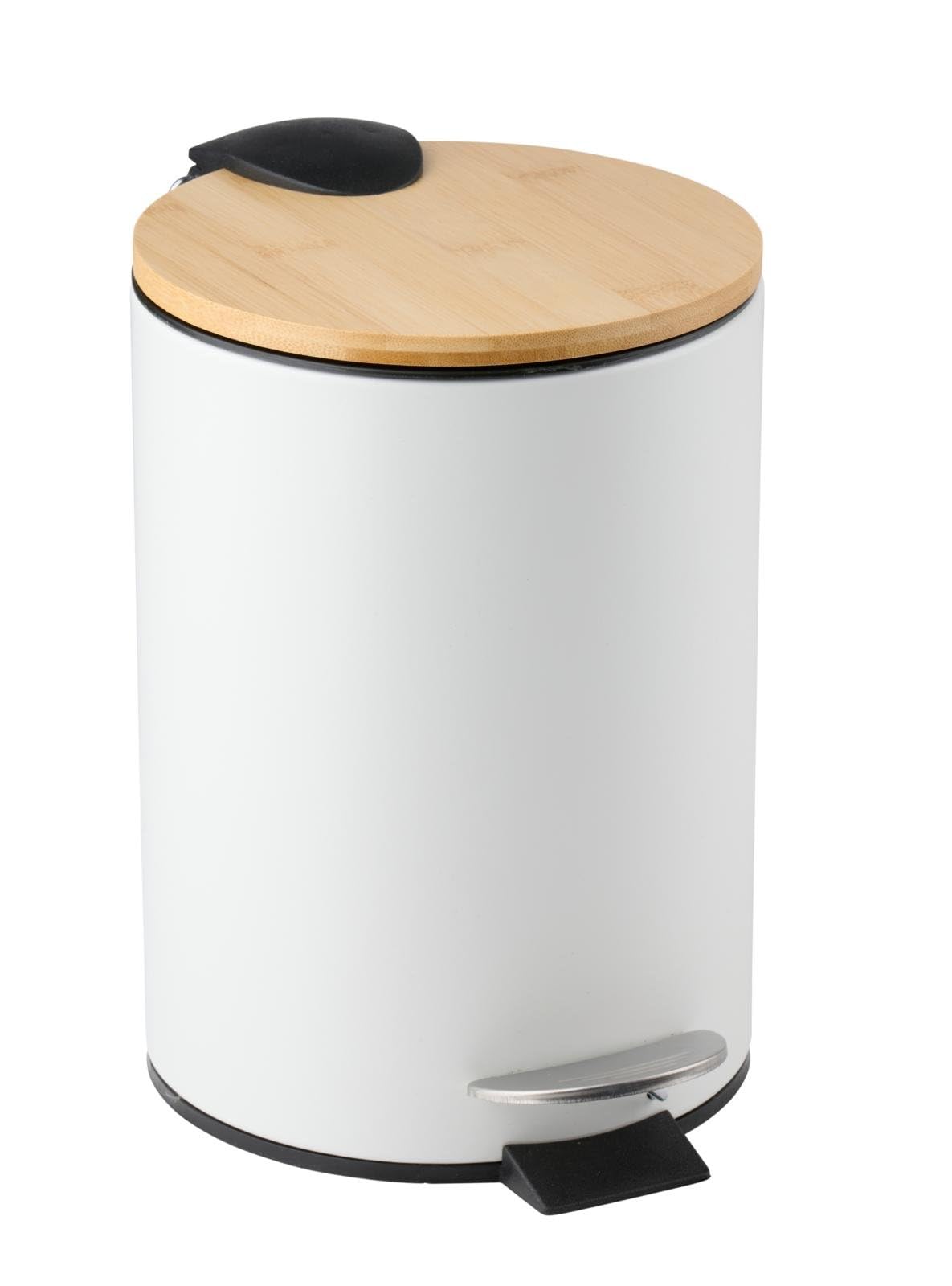 FERCASASHOP® Metal Bathroom Trash Can with Bamboo Lid, 3 Liter Pedal Bin