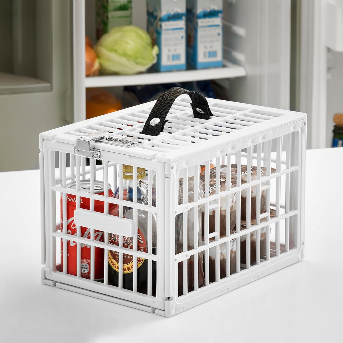 InnovaGoods - Food Safe Refrigerator Safety Cage, Safe Food Storage, Modern and Functional Design, 3-Digit Combination Lock, White, 28 x 19 x 19 cm, Packaging in 24 Languages