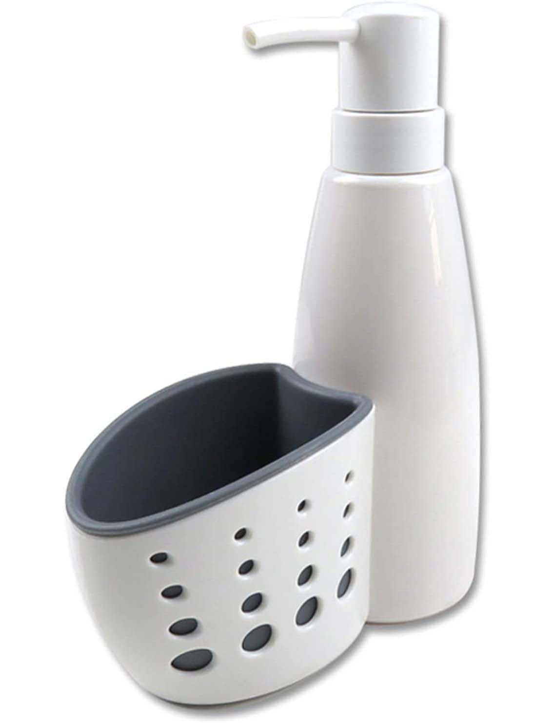 Dispenser Sapone Ricaricabile Con Porta Spugna in polipropilene bianco Dosatore Per Detersivo Piatti Con spugna e panno in microfibra in dotazione