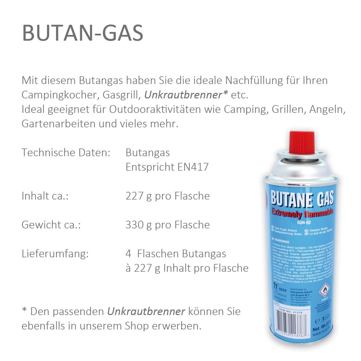 Bombolette Gas Butano 227g x4 Campeggio Grigliate Outdoor