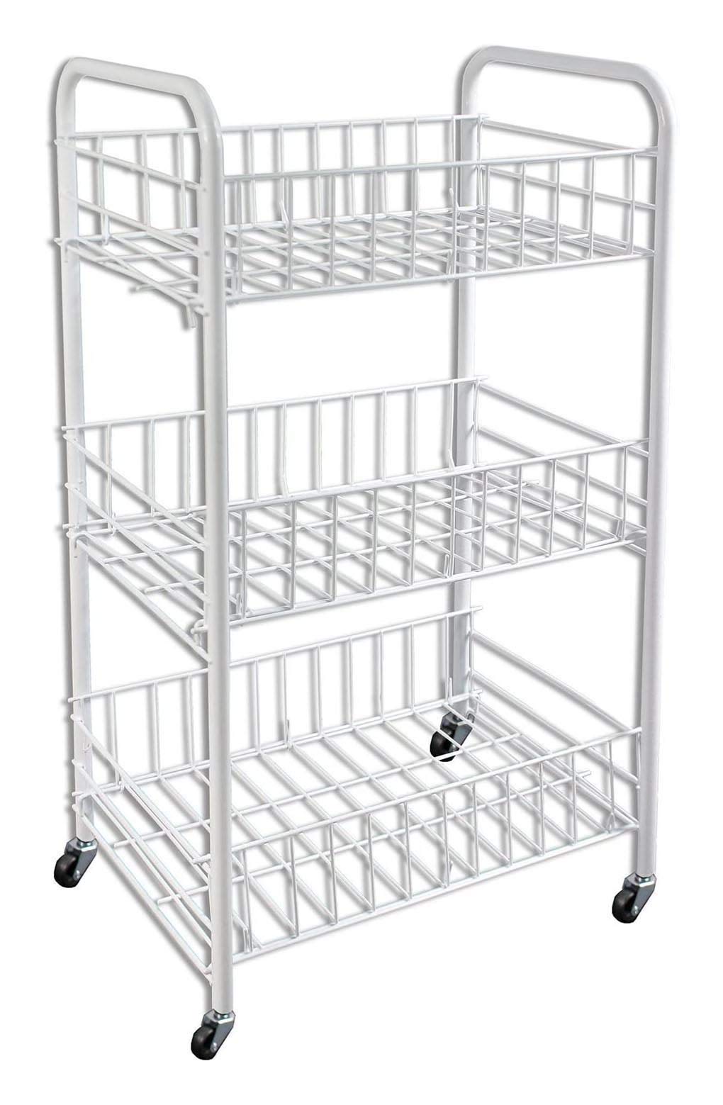 Kitchen Cart Multipurpose Trolley Fruit Holder Vegetable Holder Space-Saving Metal Cart with 3 Rectangular Baskets 4 Wheels 3 Colors 41 x 26 x 64 cm