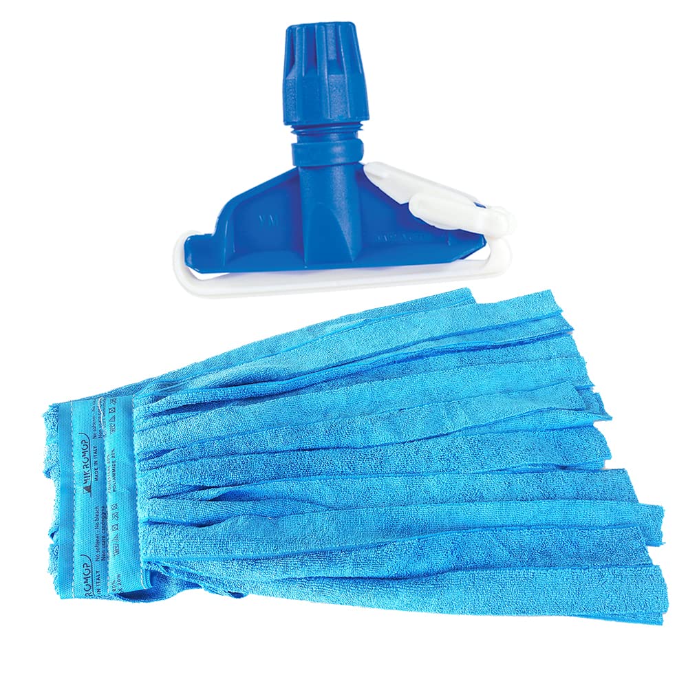 Kit de recharge pour balai microfibre 250 g (2 pièces) + clip professionnel - Lavable 100 fois, fabriqué en Italie