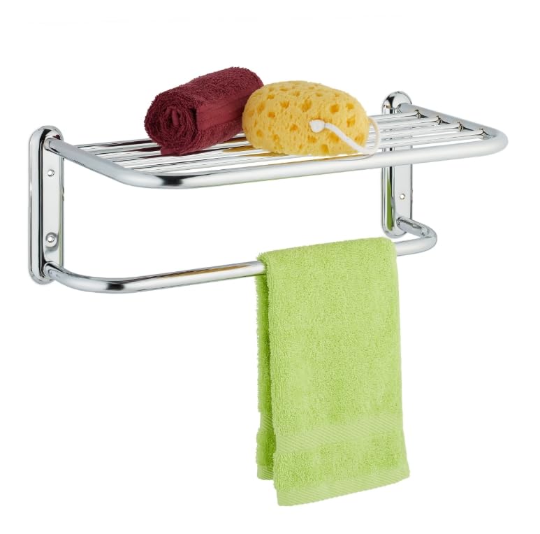 FERCASASHOP - Wall-mounted Bathroom Towel Holder, Towel Shelf with 6 Rods, Chromed Steel, Space-Saving Shelf