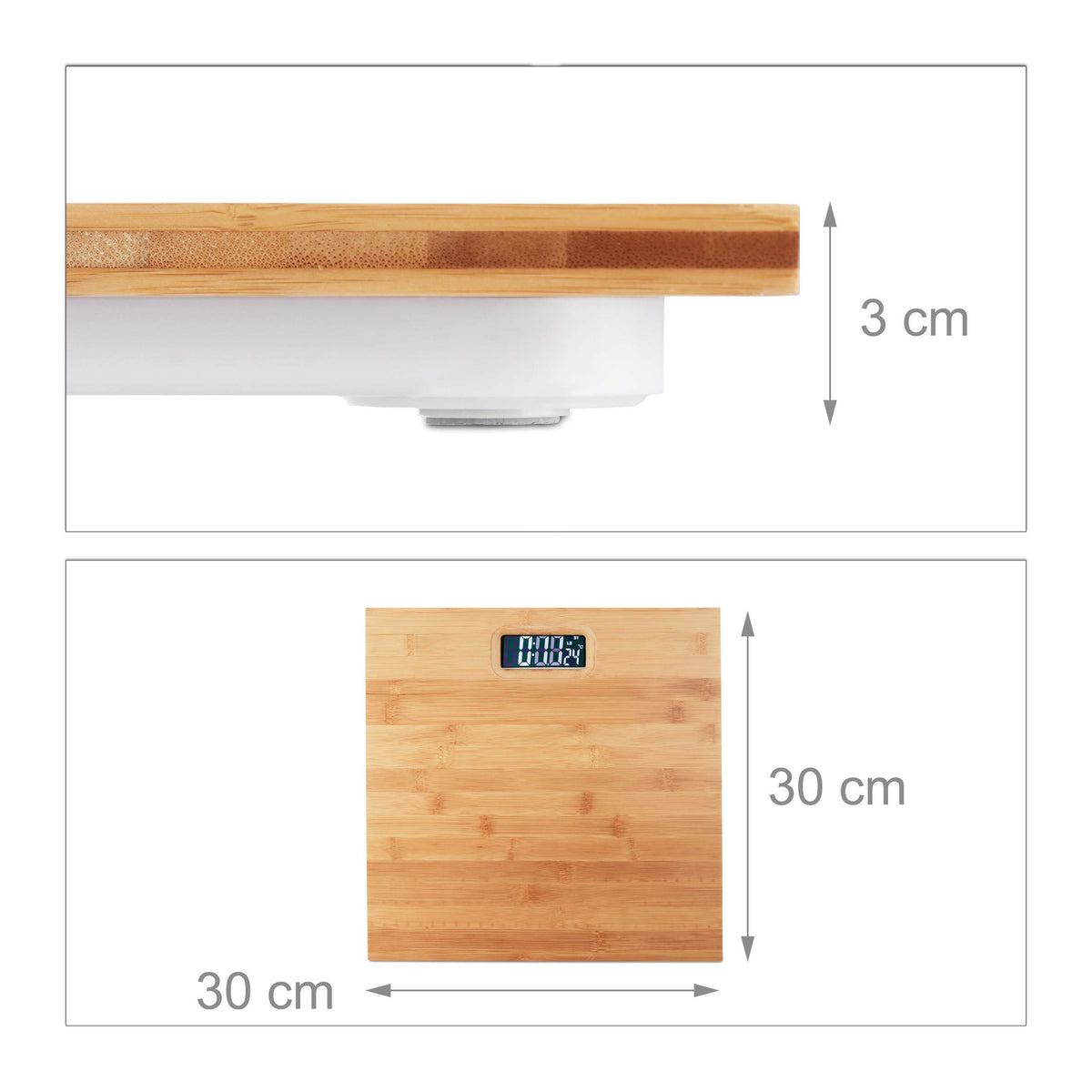 Bilancia Pesapersone Digitale, Portata Massima 180 kg, a Batterie, Pesa Persona, HxLxP: 3 x 30 x 30 cm, Marrone