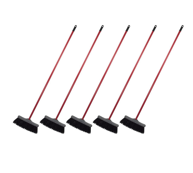 Lot de 5 balais industriels, diamètre extérieur 27 cm, manche en métal de 140 cm - poils rigides