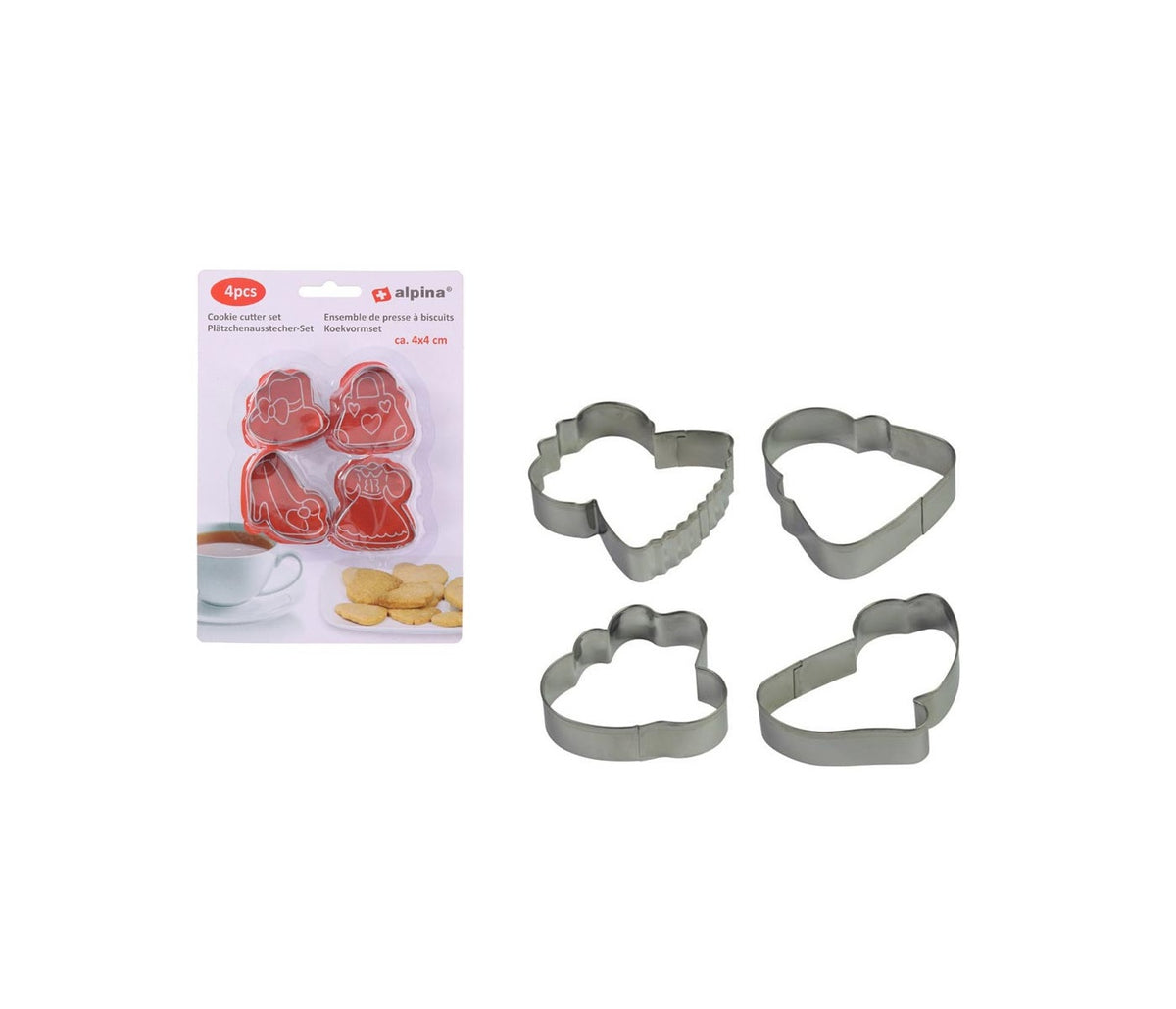 Set 4 Formine per Biscotti Alpina 4x4cm - Stampi Dolci Forme Assortite