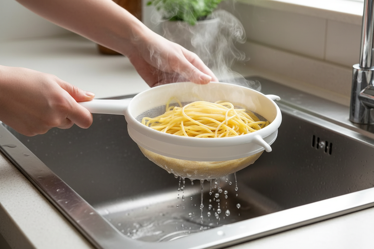 Scolare pasta con colino a maglia fine