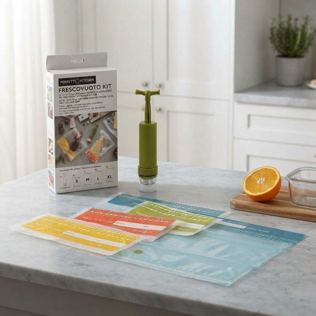Kit Frescovuoto 8 Buste Riutilizzabili + Pompetta Manuale