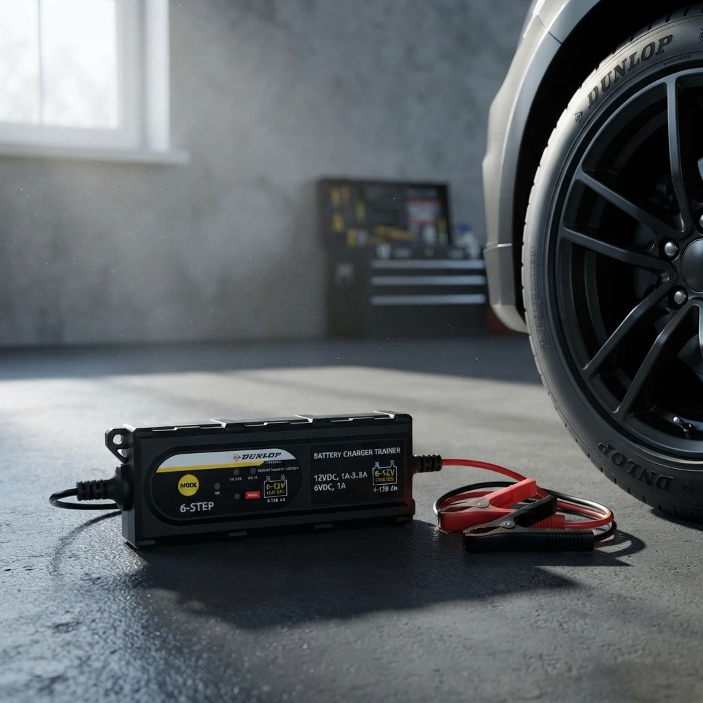 Caricabatterie Intelligente Dunlop 3,8A 6V/12V | 6 Stadi | Batterie Piombo-Acido e Gel 4Ah–120Ah | Auto, Moto, Barca