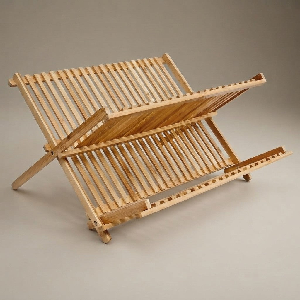 Relaxdays Bamboo Dish Drainer, Two-Tier, Foldable