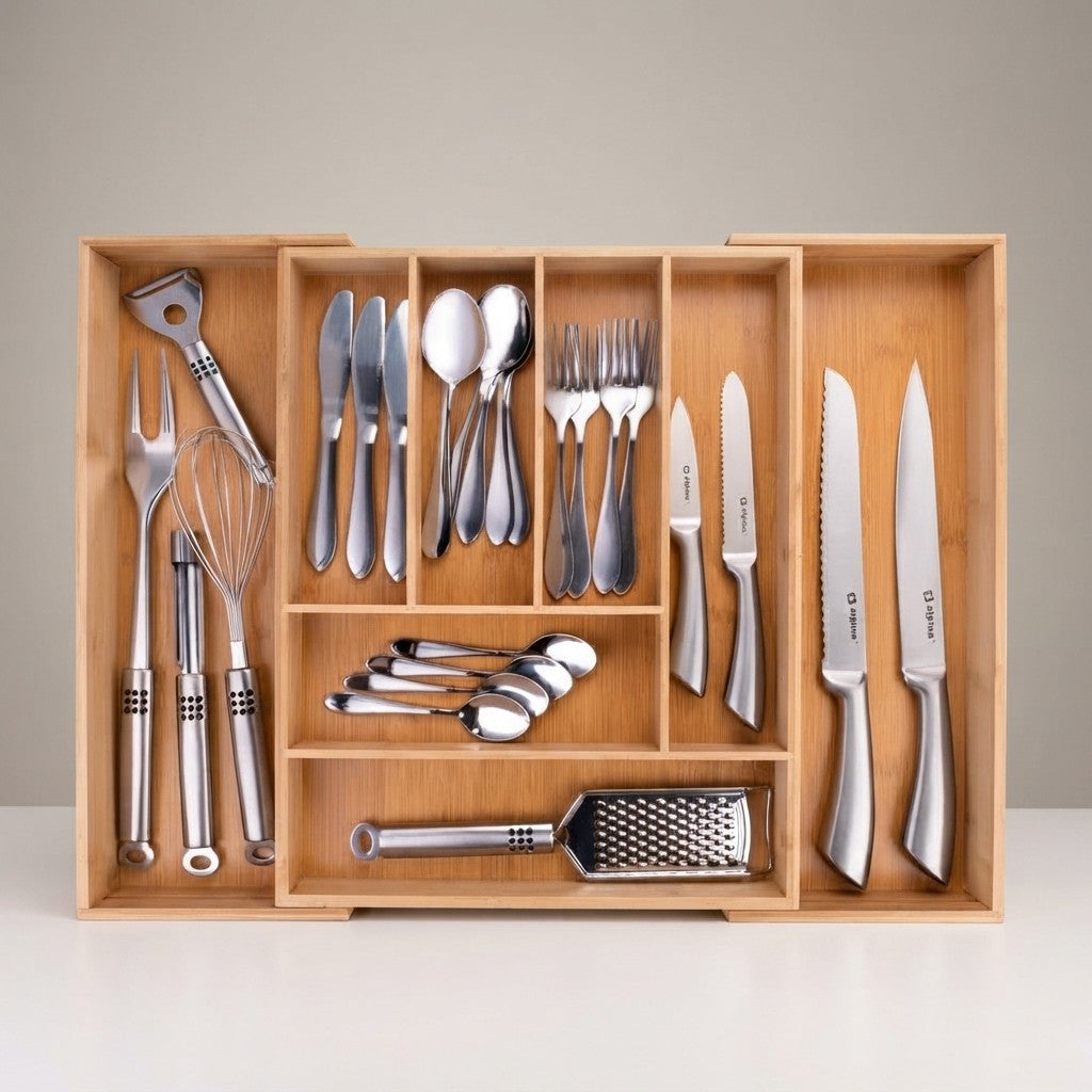 Portaposate Bambù Estensibile 46-56,5cm 6-8 Scomparti