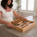 alpina Drawer Cutlery Tray - Expandable Kitchen Drawer Organizer 46 x 34-56.5 x 6 cm - Drawer Organizer with 6 to 8 Compartments - For Kitchen Utensils, Sunglasses and More - Bamboo