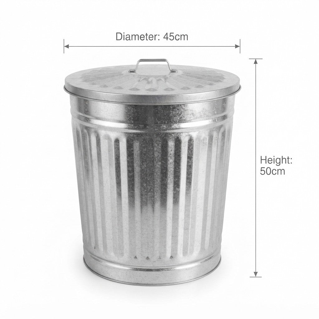 Bidone Zinco 62L Ø 45 cm con Coperchio Maniglie Multiuso