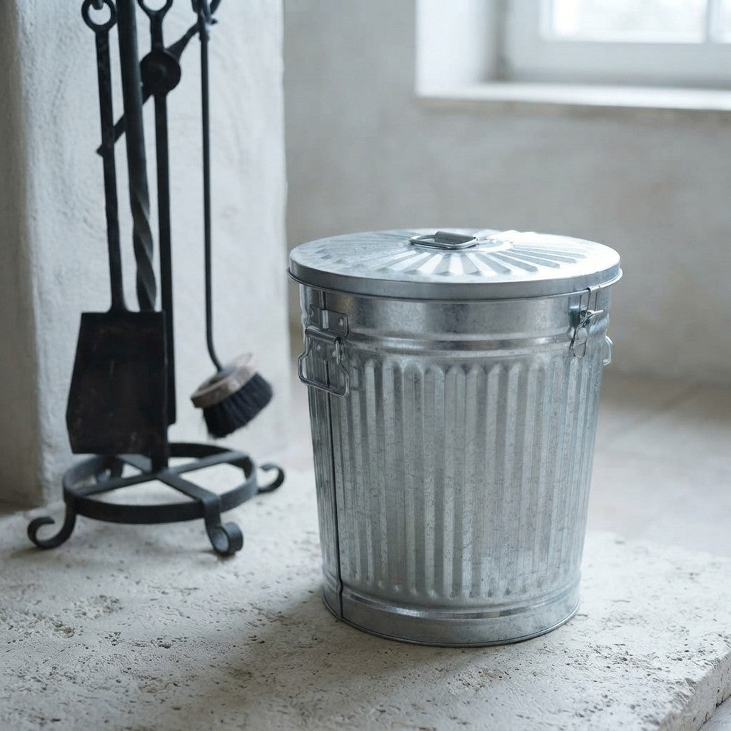 Bidone Zinco 35L Ø37cm con Coperchio Maniglie Multiuso