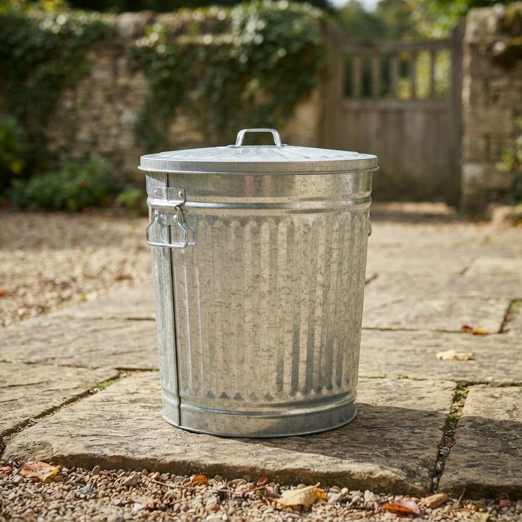 Bidone Zinco 35L Ø37cm con Coperchio Maniglie Multiuso
