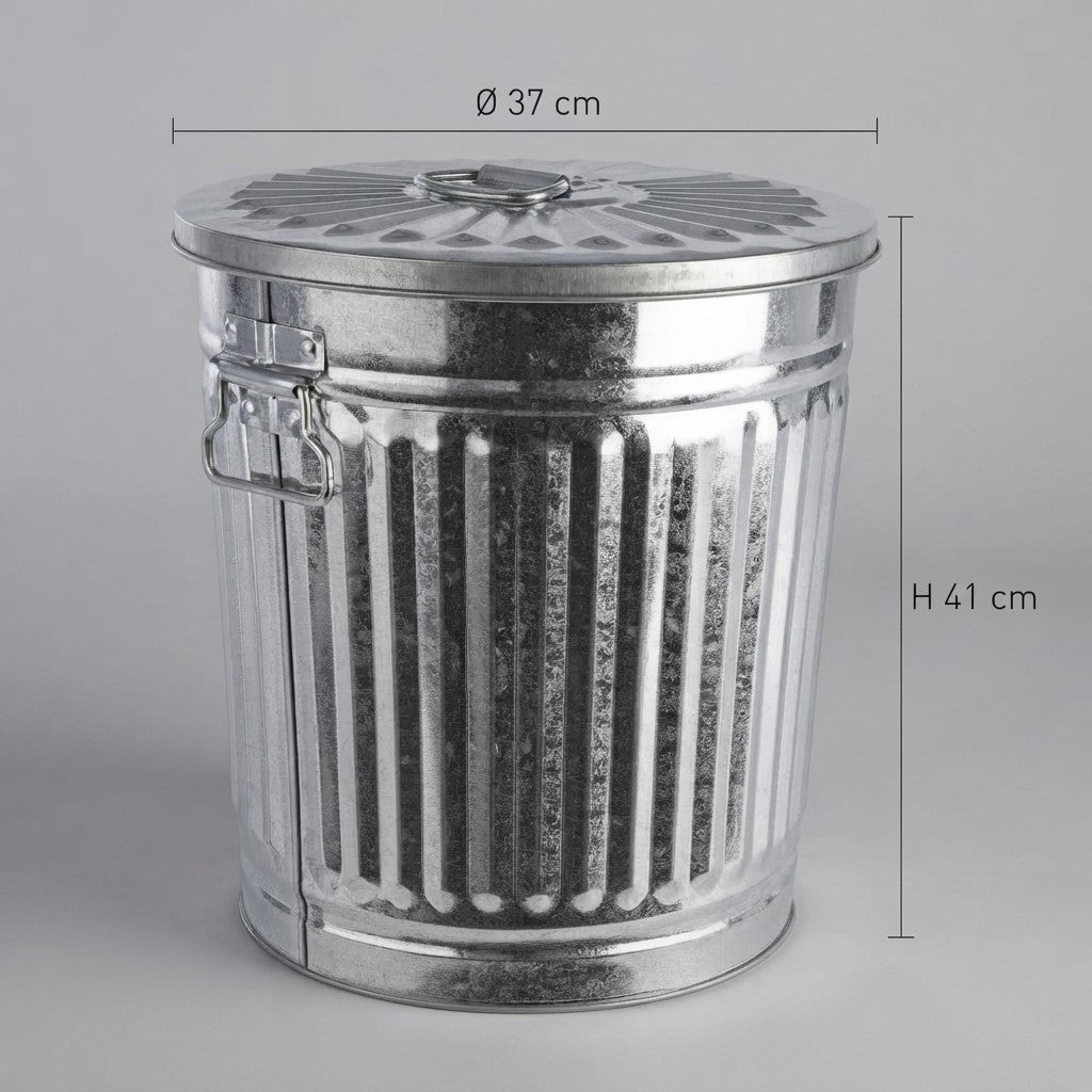 Bidone Zinco 35L Ø37cm con Coperchio Maniglie Multiuso