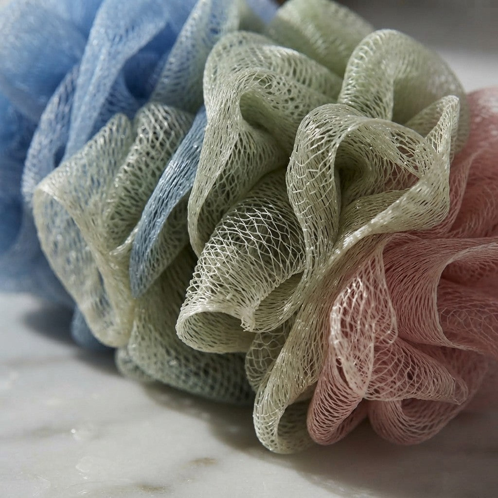 Set 4 Spazzole Bagno Doccia a Rete con Manico 40 cm | 4 Colori