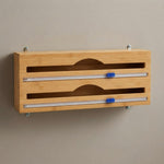 Dispenser Porta Rotoli da Parete in Bambù con 2 Taglierine 35 x 15 x 7,5 cm