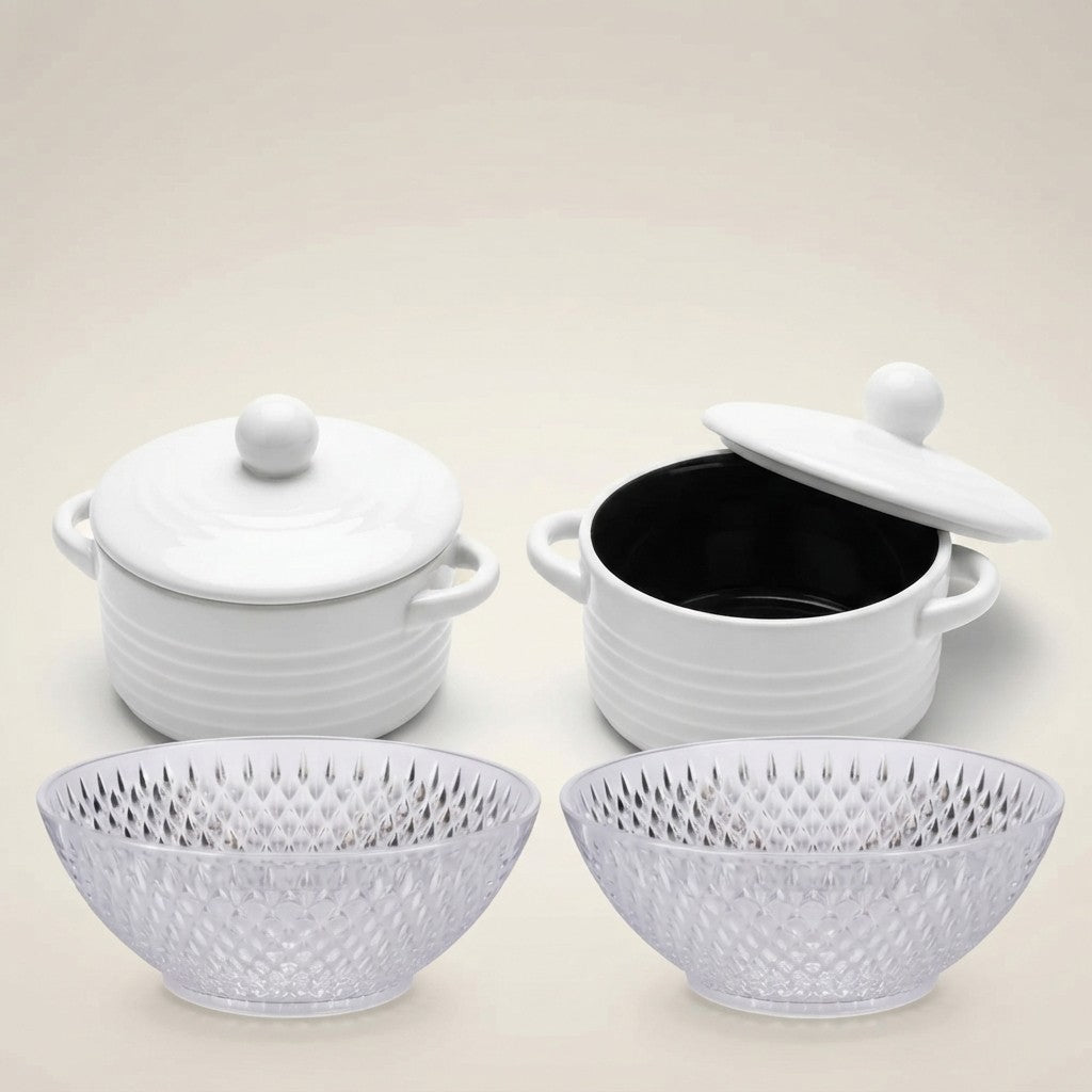 Set Tavola per 2 Persone in Ceramica con Mini Casseruole e Ciotole