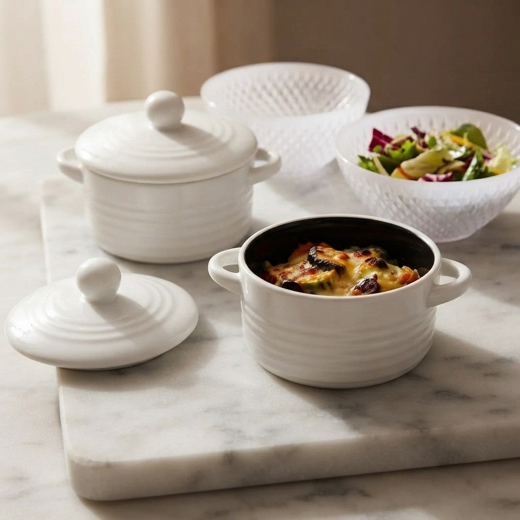 Set Tavola per 2 Persone in Ceramica con Mini Casseruole e Ciotole