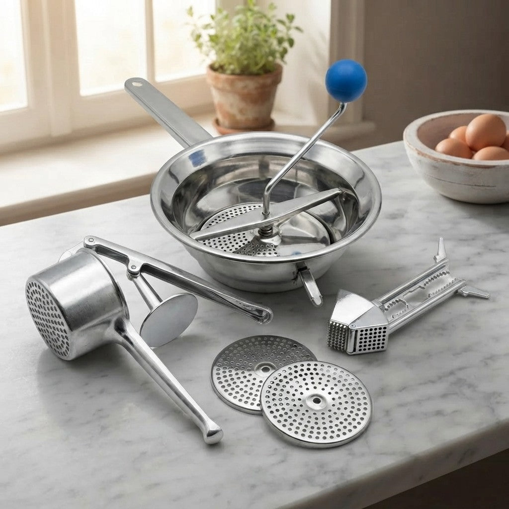 Set Cucina per Passatelli e Passaverdure e spremiaglio in Acciaio e Alluminio