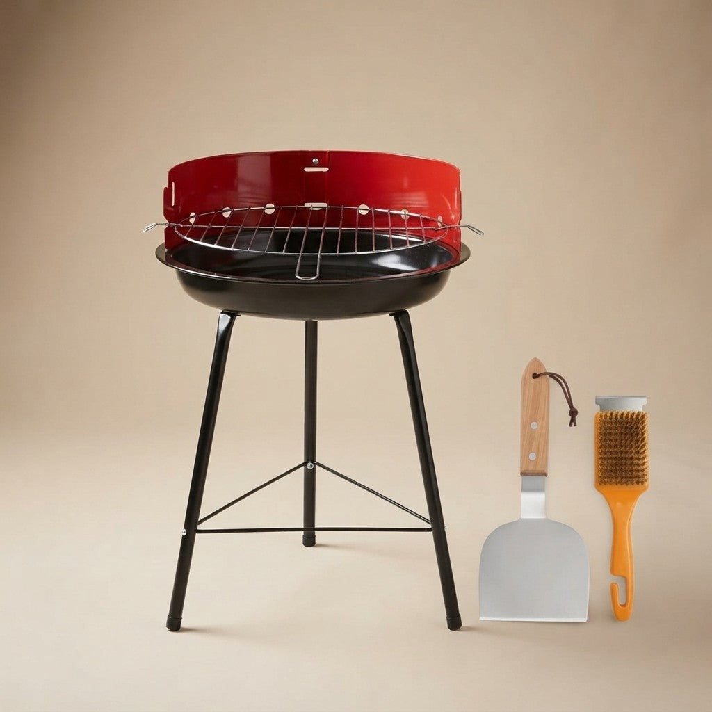 Set Barbecue a Carbone Ø33 cm con Paletta e Scopino in Ottone