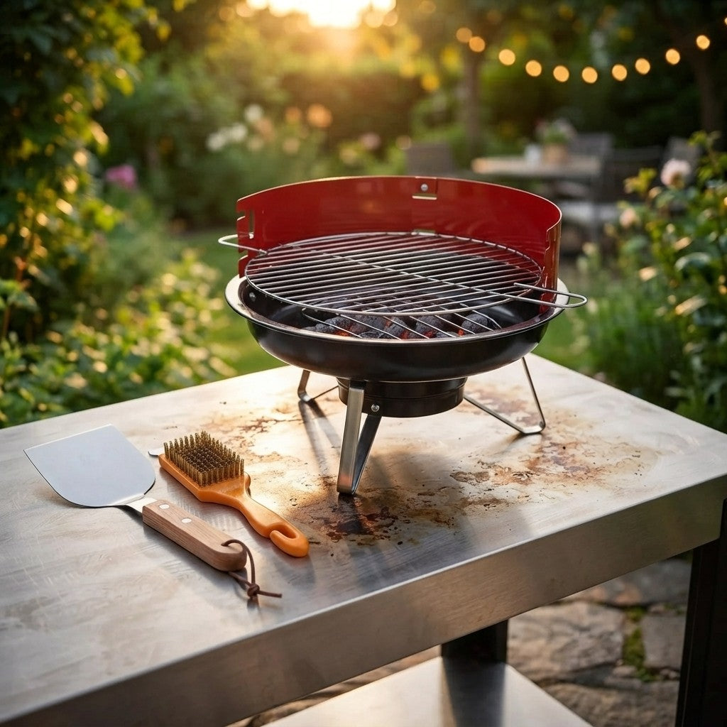 Set Barbecue a Carbone Ø33 cm con Paletta e Scopino in Ottone