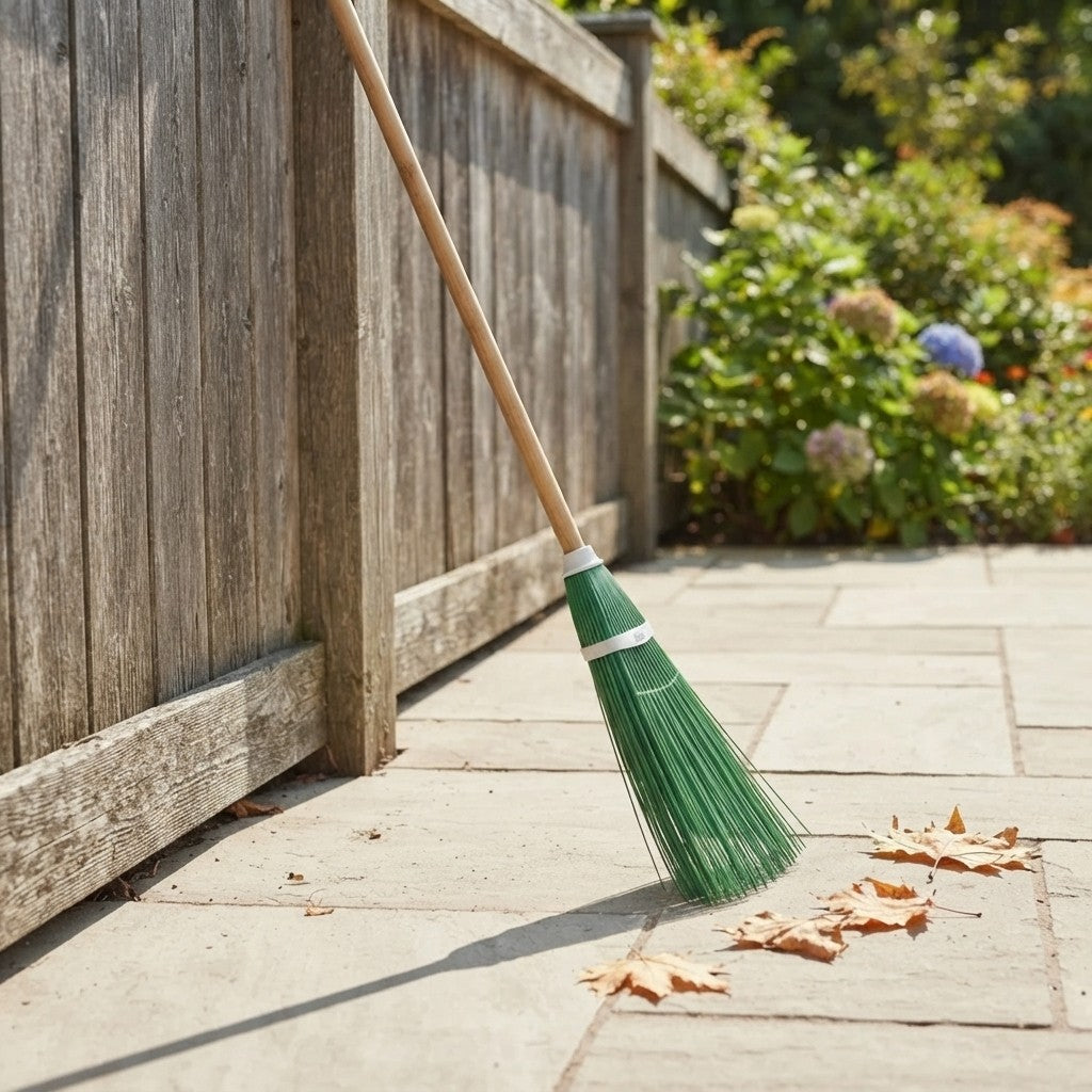 Scopa Giardino PVC Bamboo Setole Rigide Manico 150cm