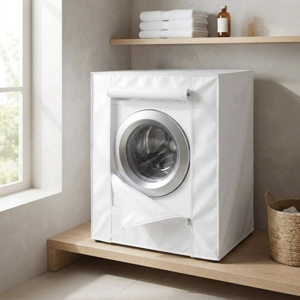 Telo Coprilavatrice Impermeabile in PVC Bianco 60x60x80 cm con Cerniera Frontale