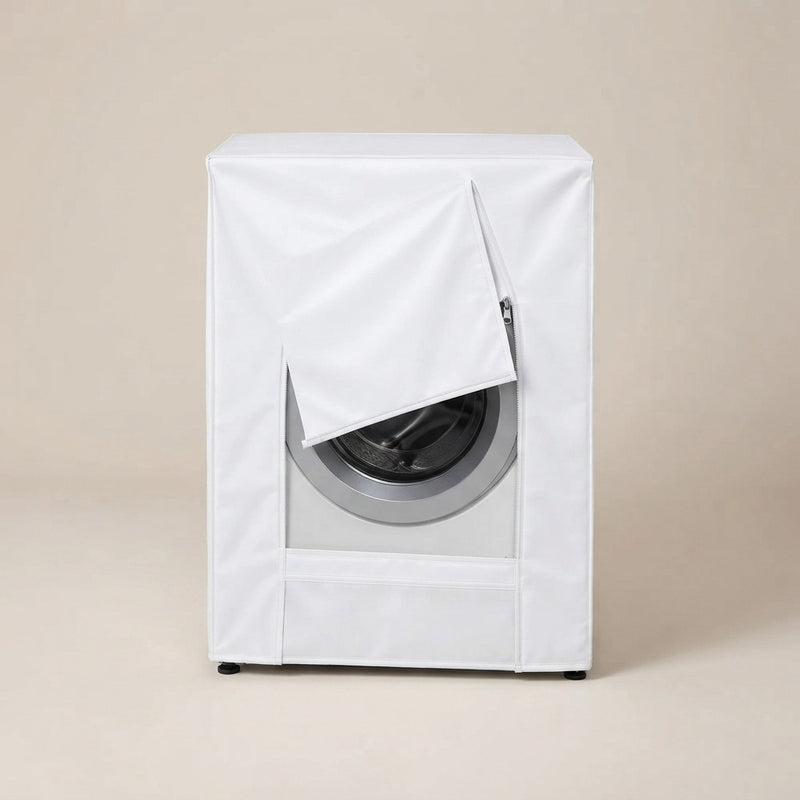 PVC Washing Machine Cover with Zipper - White N407