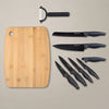 Set Preparazione Cucina Alpina con Tagliere in Bambù 30×23 cm, Set Coltelli e Pelapatate
