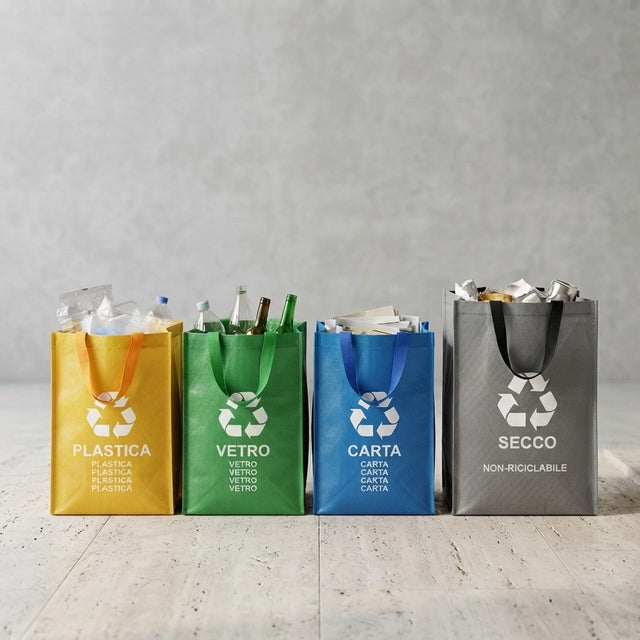 FercasaShop® Open Waste Bins for Indoor and Outdoor Use, Coloured Garbage Bins, Waste Containers, Recycling, Paper, Glass, Plastic + Free 62 Lt. Non-Recyclable Waste Bin