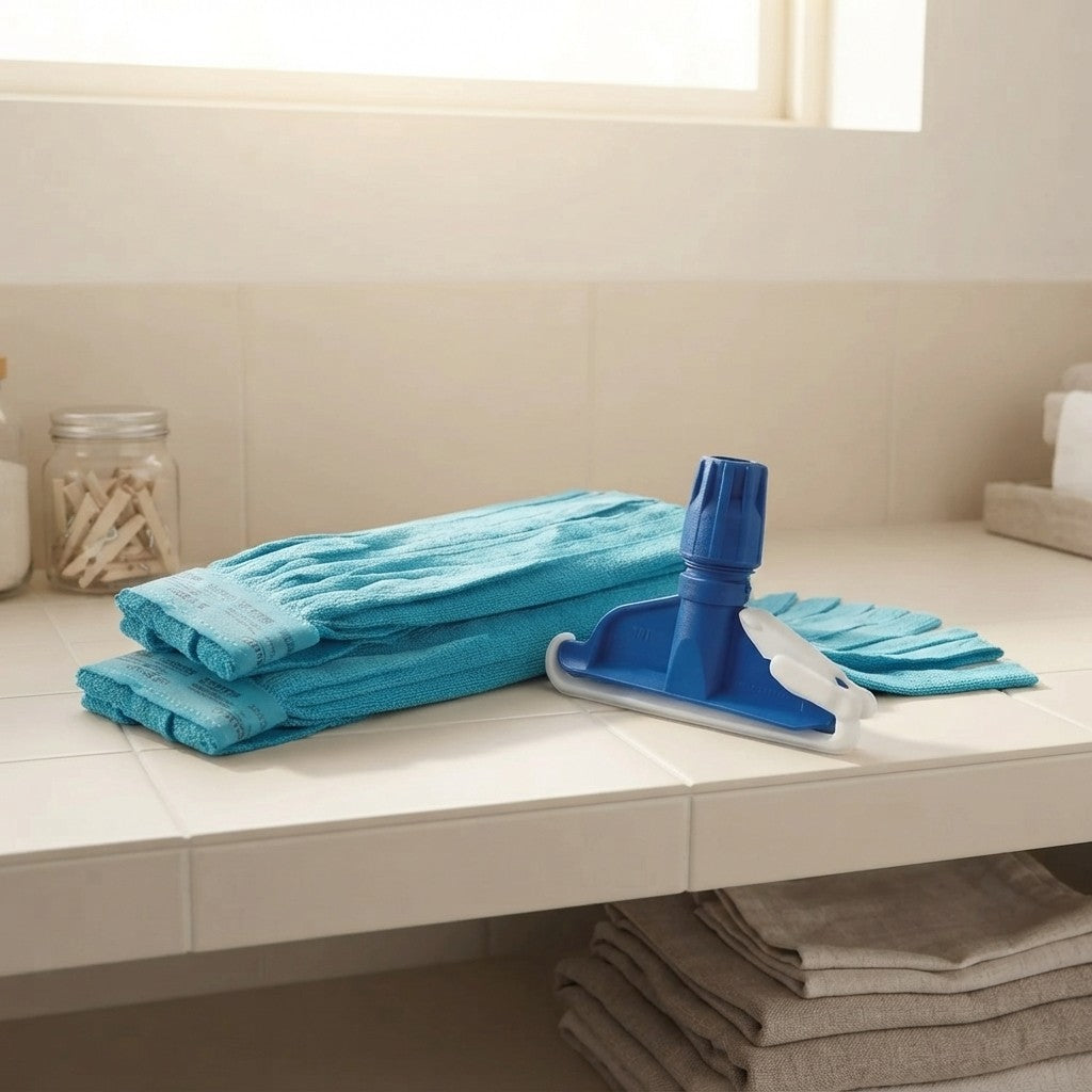 Kit 2 pz ricambio mop in microfibra a fascia gr. 250 + 1 pinza per mop
