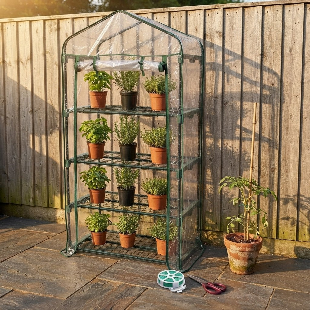 Kit Serra da Balcone a 4 Ripiani con Filo da Giardino e Forbice in Acciaio