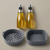 Kit Friggitrice ad Aria con 2 Dosatori Spray 350 ml e 2 Cestelli in Silicone Rotondo e Quadrato