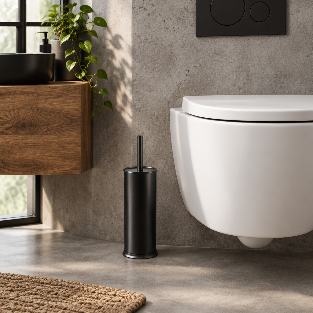 Portascopino nero in bagno loft industriale