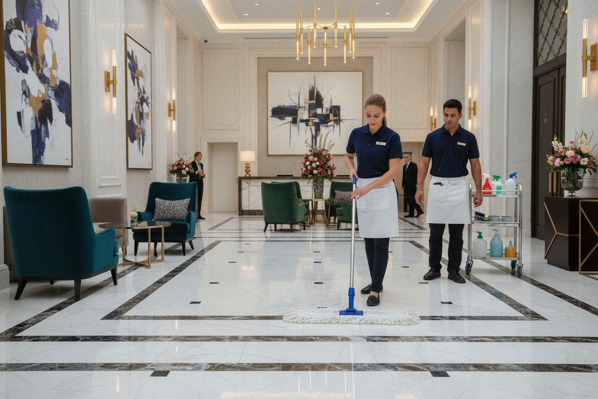 Pulizia lobby hotel