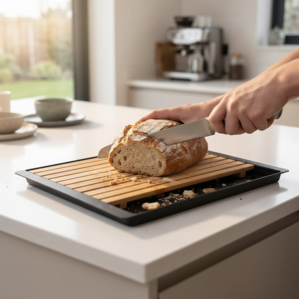 Bamboo Bread Board with Crumb Tray 38 x 27 cm
